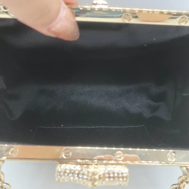Gucci Crystal-Embellished Bamboo Strap Mini Evening Bag Black Beaded Satin