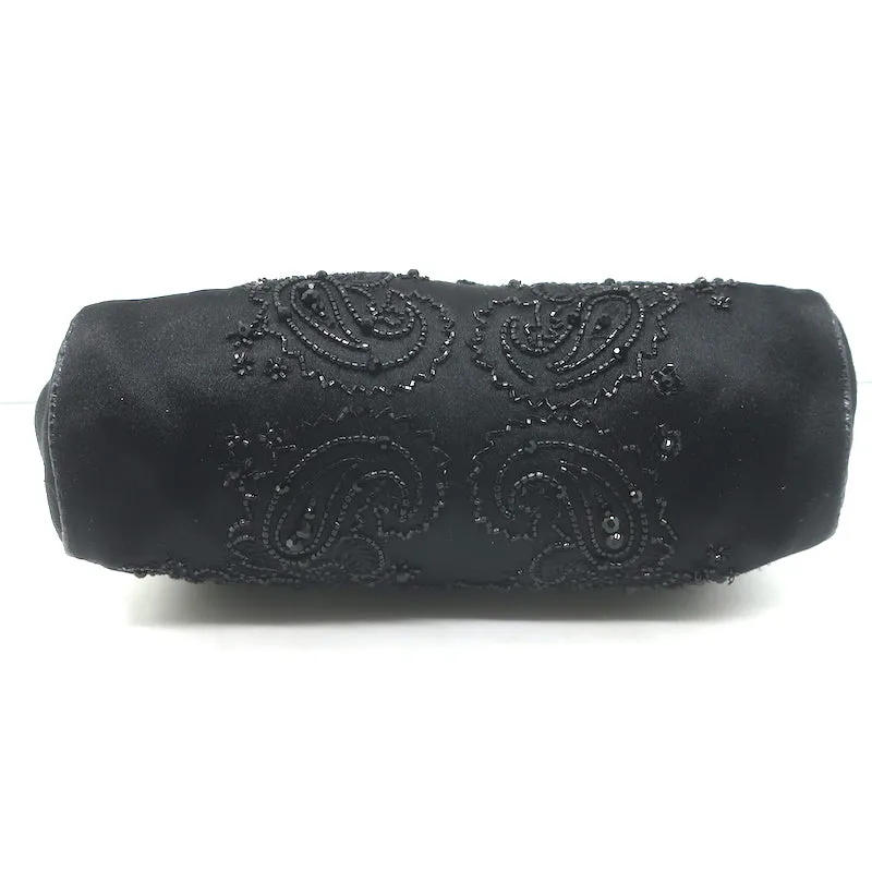 Gucci Crystal-Embellished Bamboo Strap Mini Evening Bag Black Beaded Satin