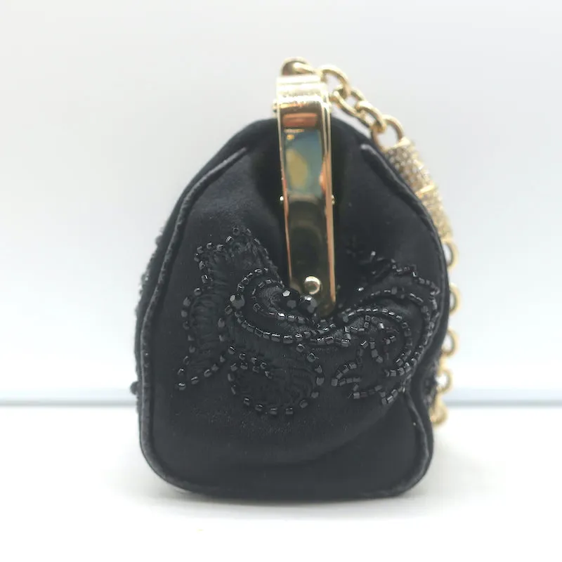 Gucci Crystal-Embellished Bamboo Strap Mini Evening Bag Black Beaded Satin