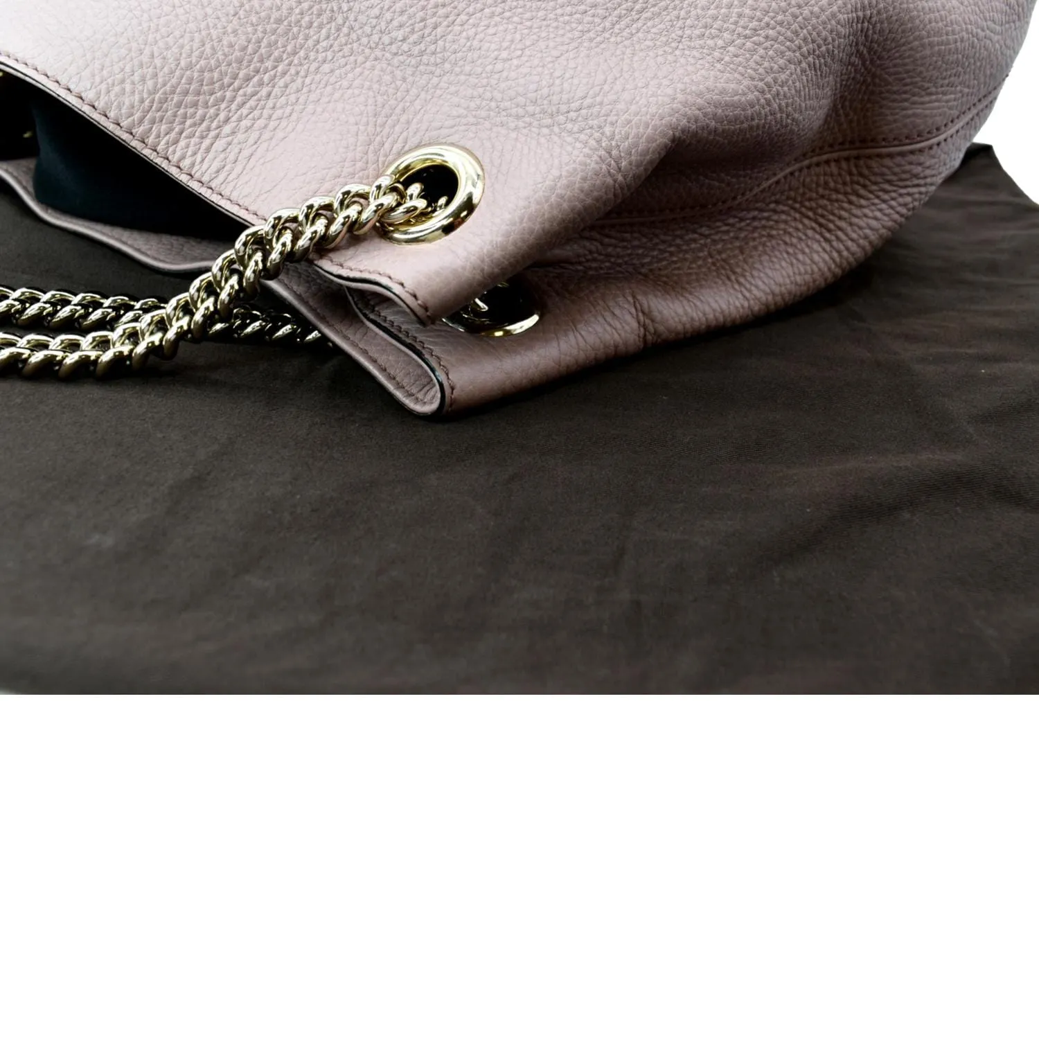GUCCI Soho Medium Pebbled Leather Chain Shoulder Bag Light Pink 308982