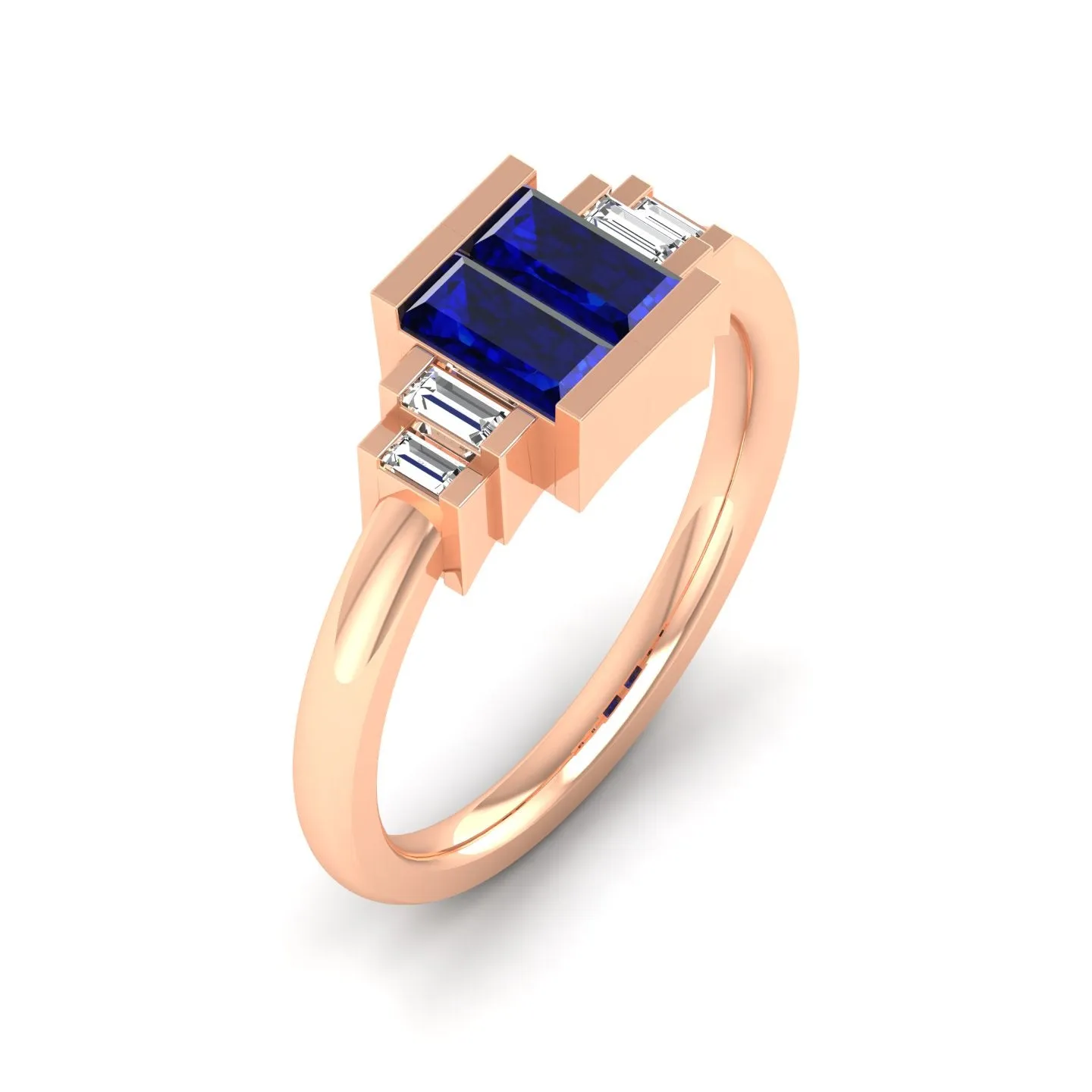 Half Bezel-Set Baguette Sapphire Diamond Ring