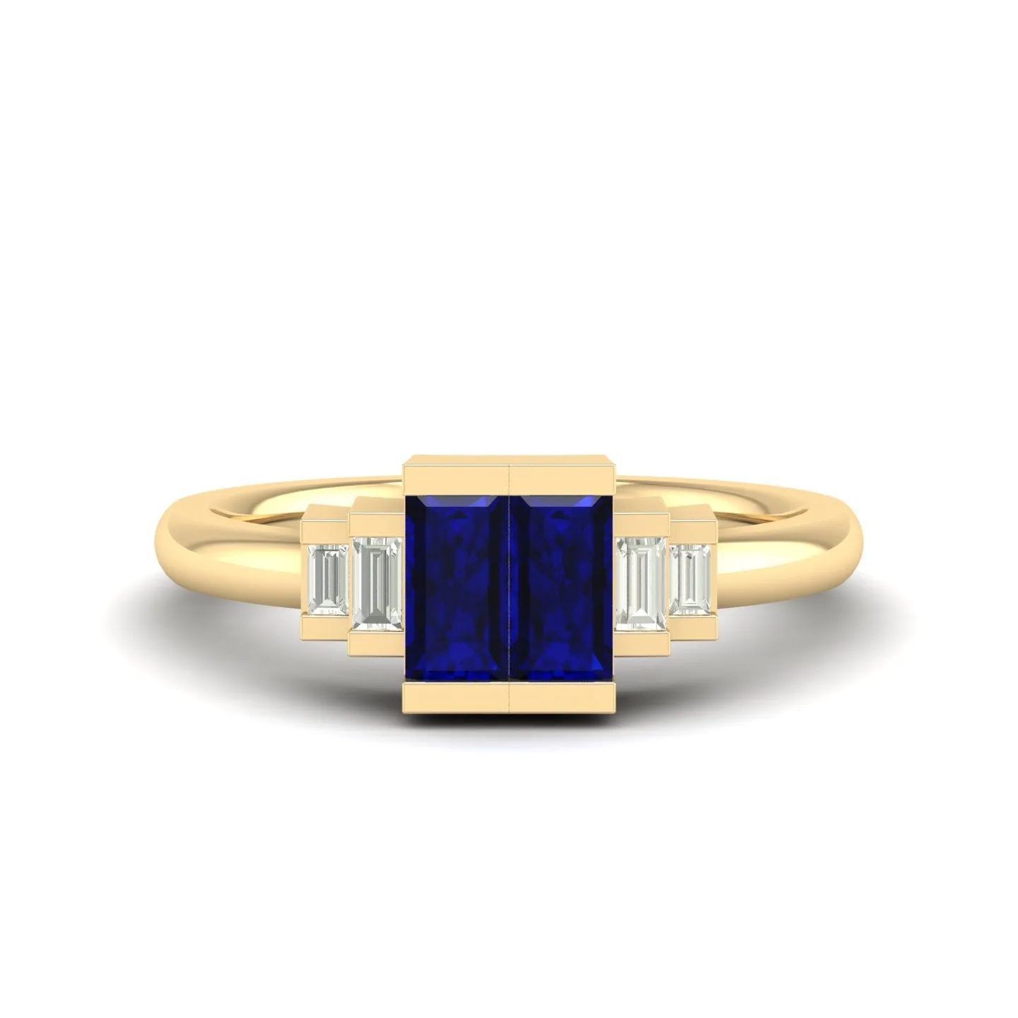 Half Bezel-Set Baguette Sapphire Diamond Ring