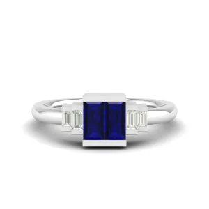 Half Bezel-Set Baguette Sapphire Diamond Ring