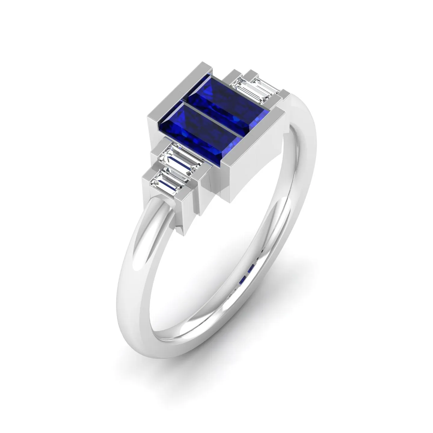 Half Bezel-Set Baguette Sapphire Diamond Ring