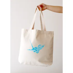 Hand-painted Blue Origami Crane Tote Bag