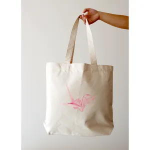 Hand-painted Pink Origami Crane Tote Bag