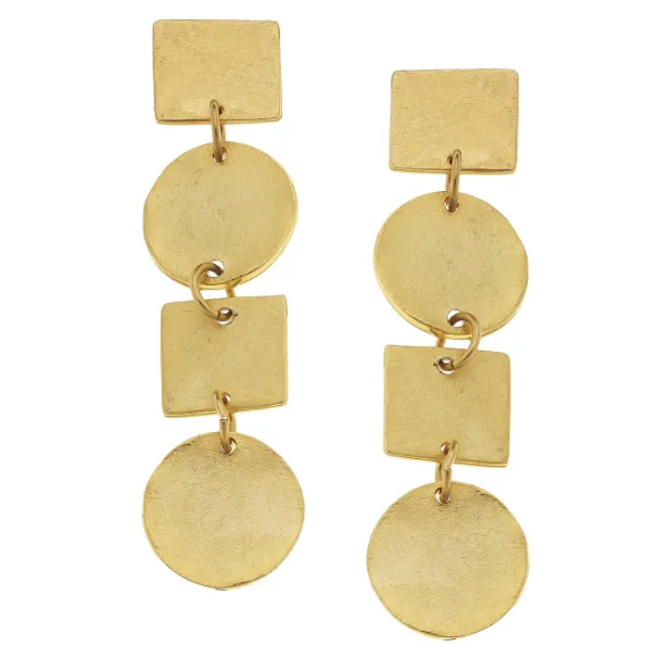 Handcast Gold Round & Square Linked Earrings