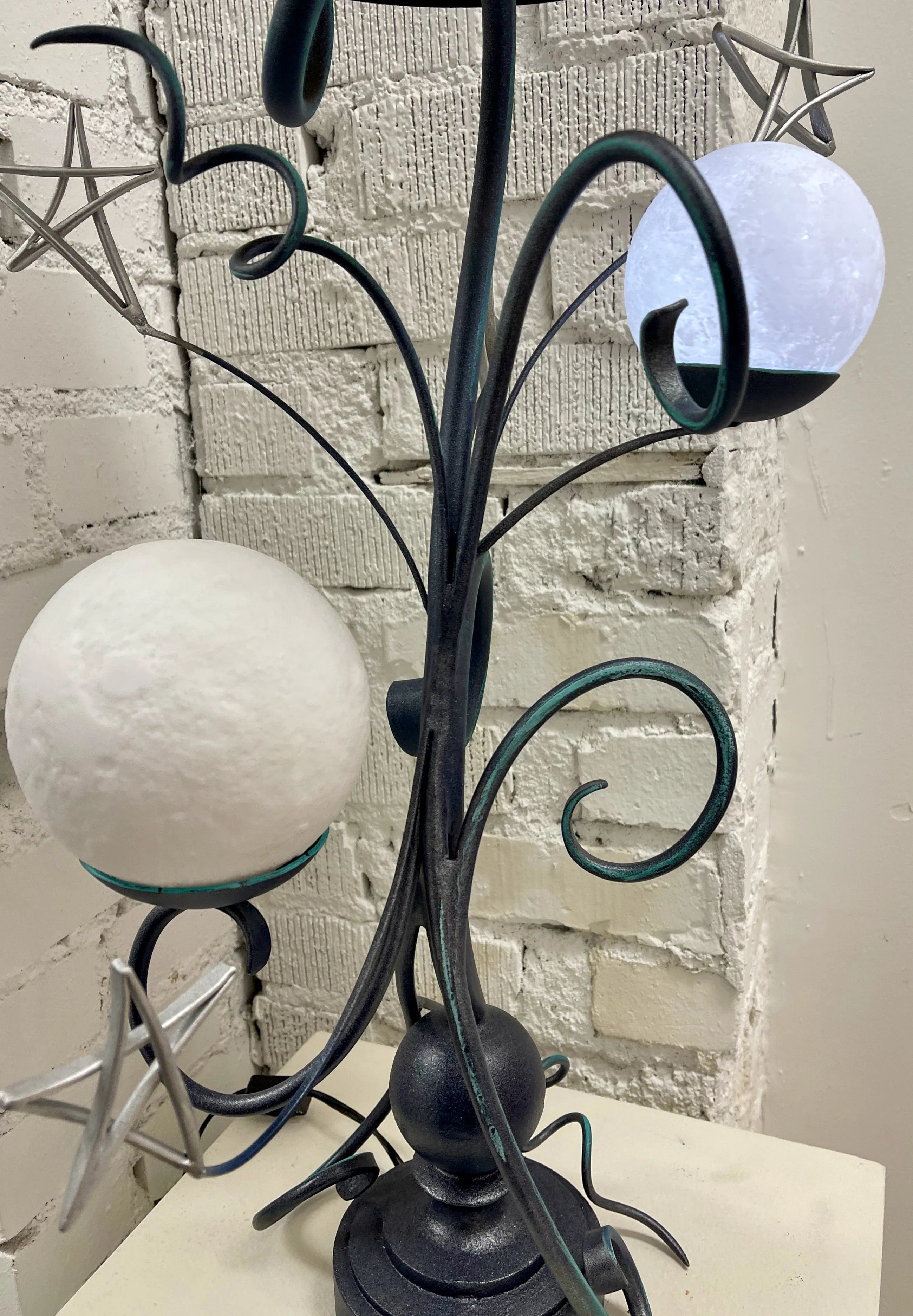 Handmade Double Moon and Star Table Lamp with Black Shade