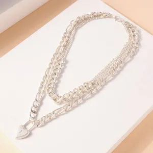 Heart Lock Charm Chunky Chain Linked Necklace