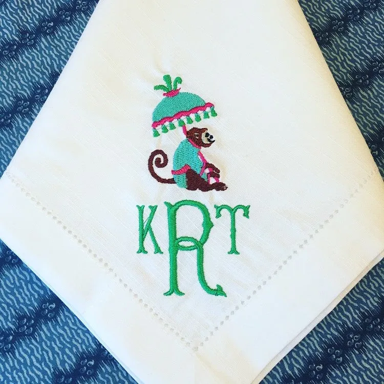 HEMSTITCHED LINEN DINNER NAPKINS - SET OF 8