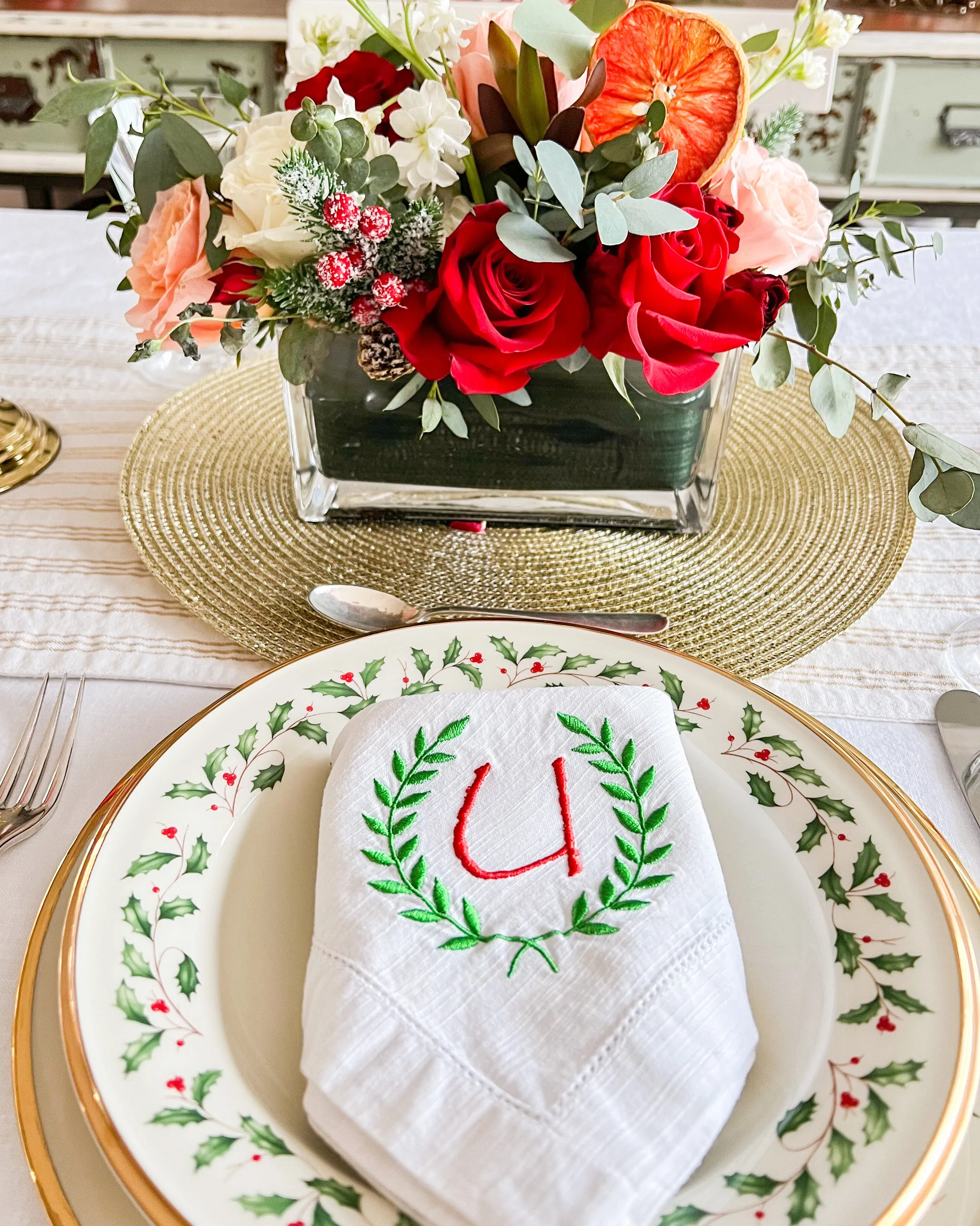 HEMSTITCHED LINEN DINNER NAPKINS - SET OF 8