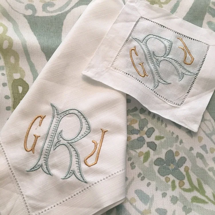 HEMSTITCHED LINEN DINNER NAPKINS - SET OF 8