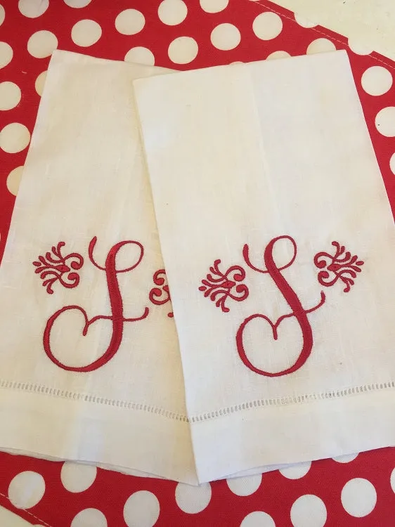 HEMSTITCHED LINEN GUEST TOWELS - SET OF 2