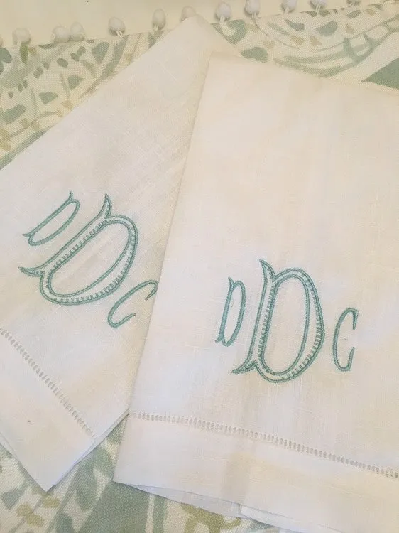 HEMSTITCHED LINEN GUEST TOWELS - SET OF 2