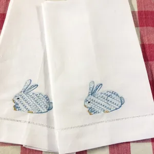 HEMSTITCHED LINEN GUEST TOWELS - SET OF 2