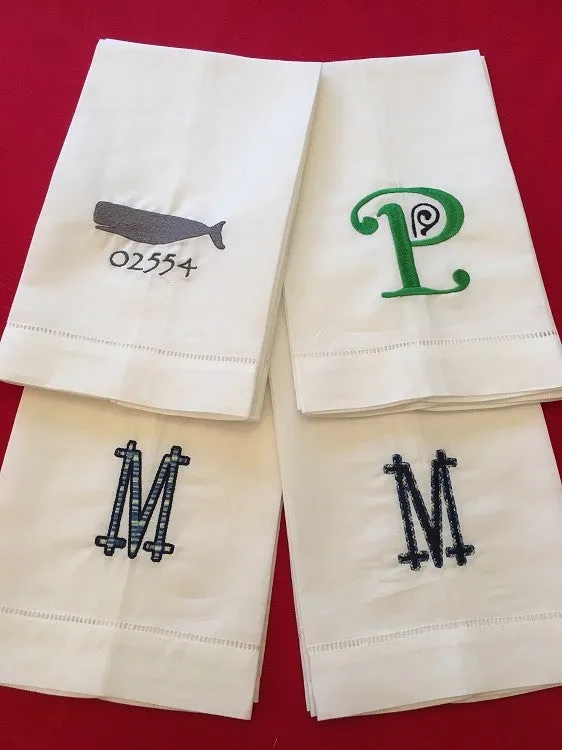 HEMSTITCHED LINEN GUEST TOWELS - SET OF 2