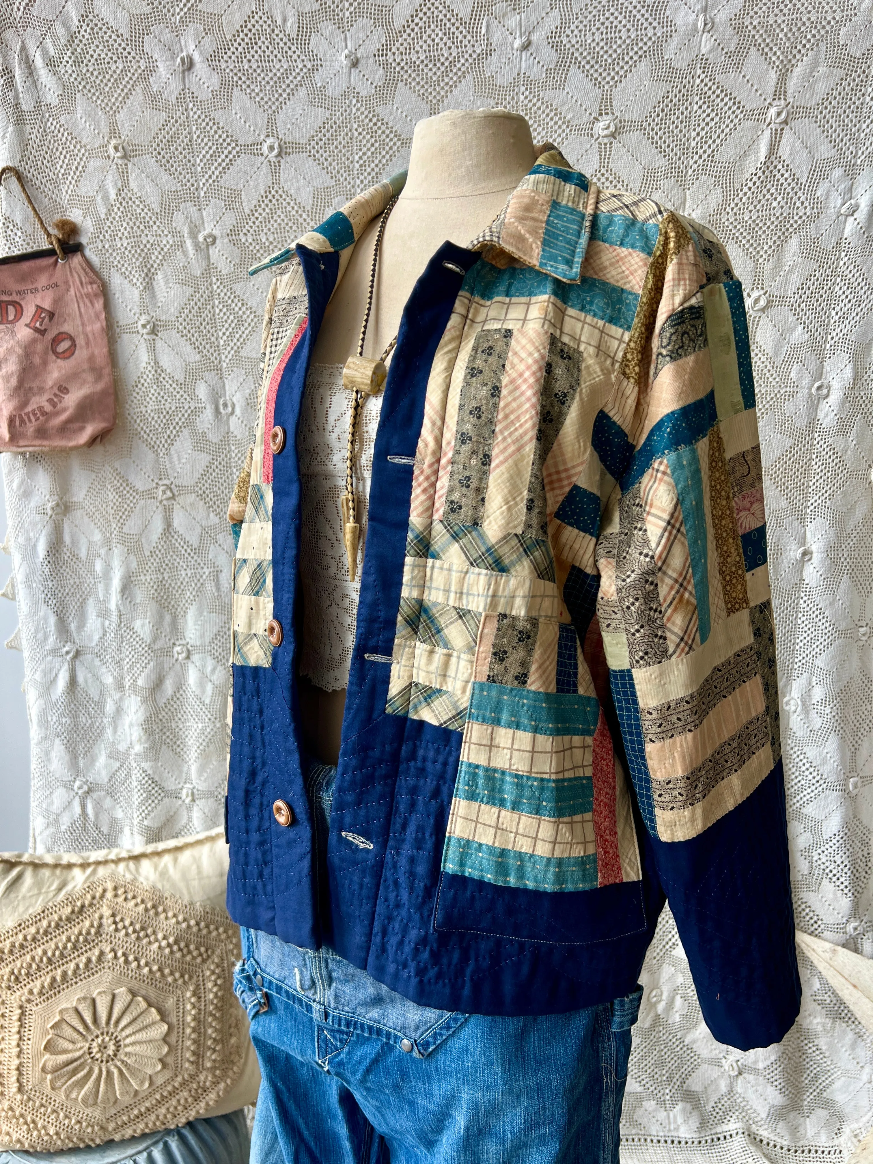 HF193 The Highlands Foundry Navy Calico Quilt Utility Jacket