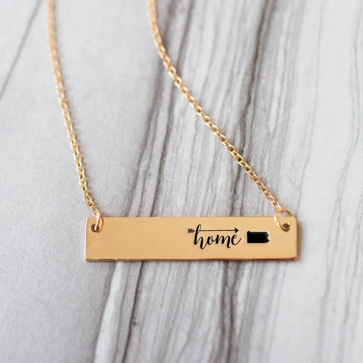 Home is Pennsylvania Gold / Silver Bar Necklace