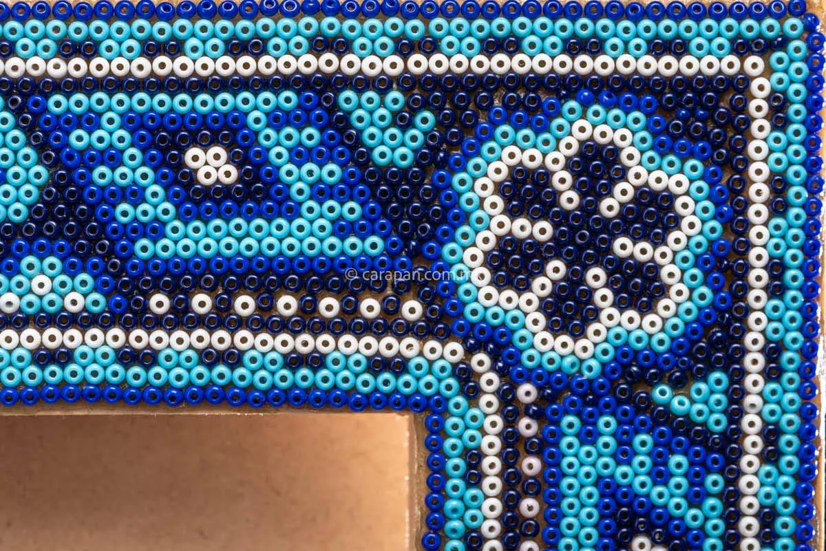 Huichol Beaded Picture Frame in Blue & White