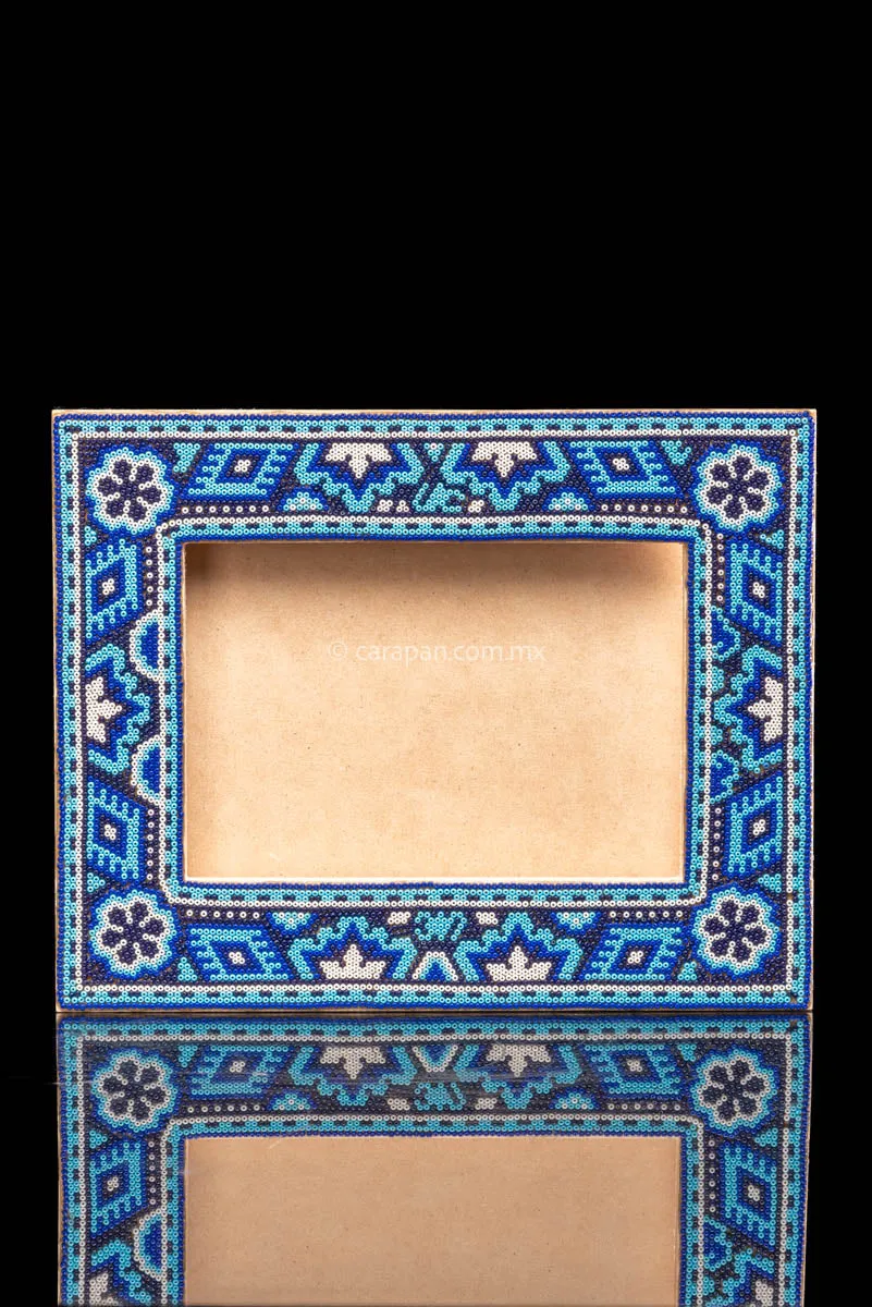 Huichol Beaded Picture Frame in Blue & White