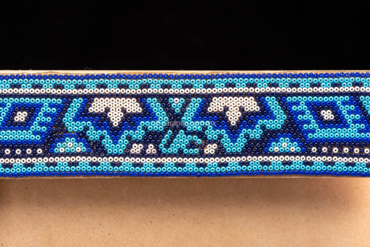 Huichol Beaded Picture Frame in Blue & White