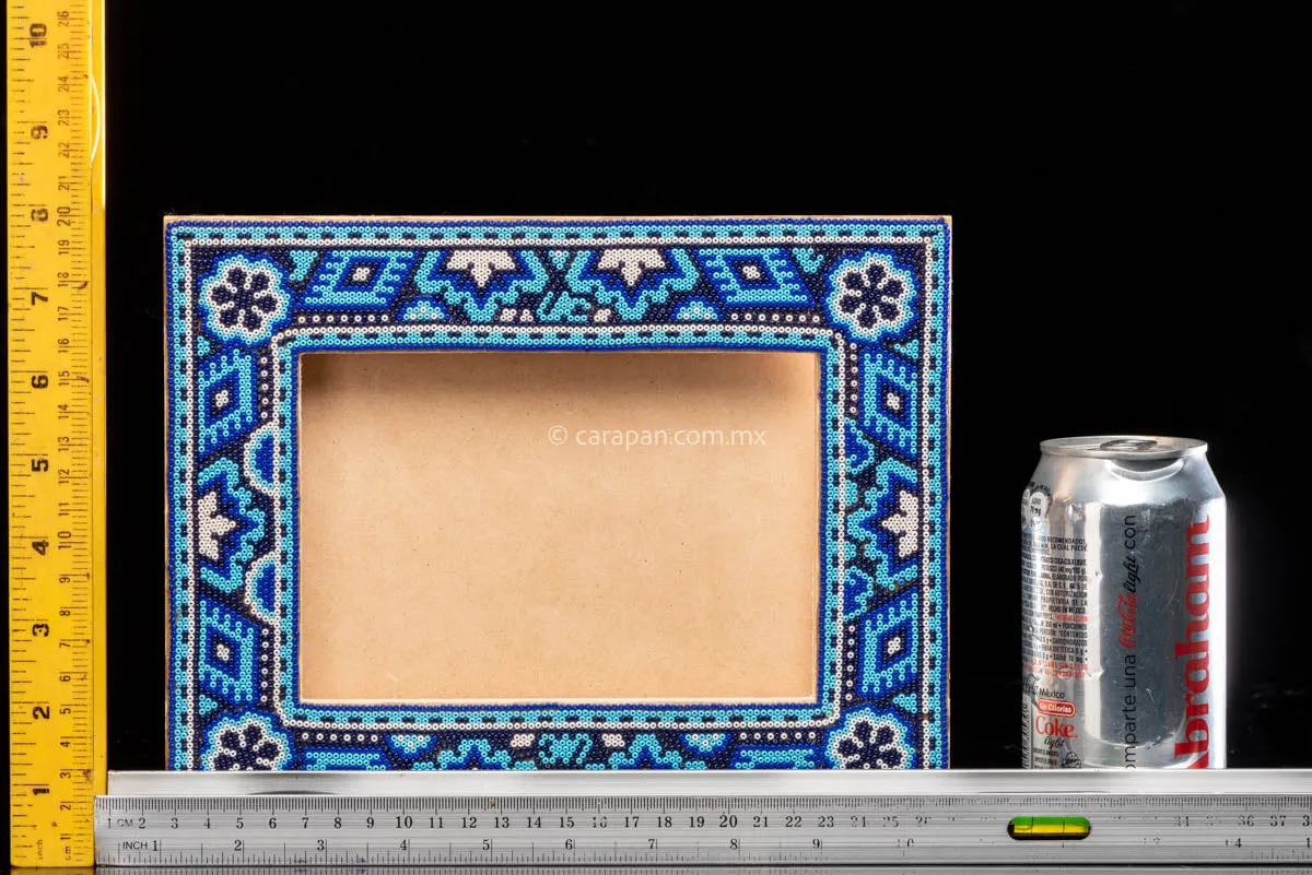 Huichol Beaded Picture Frame in Blue & White