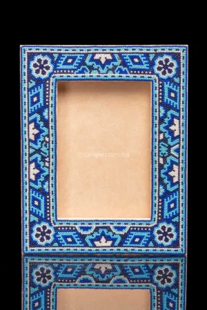Huichol Beaded Picture Frame in Blue & White
