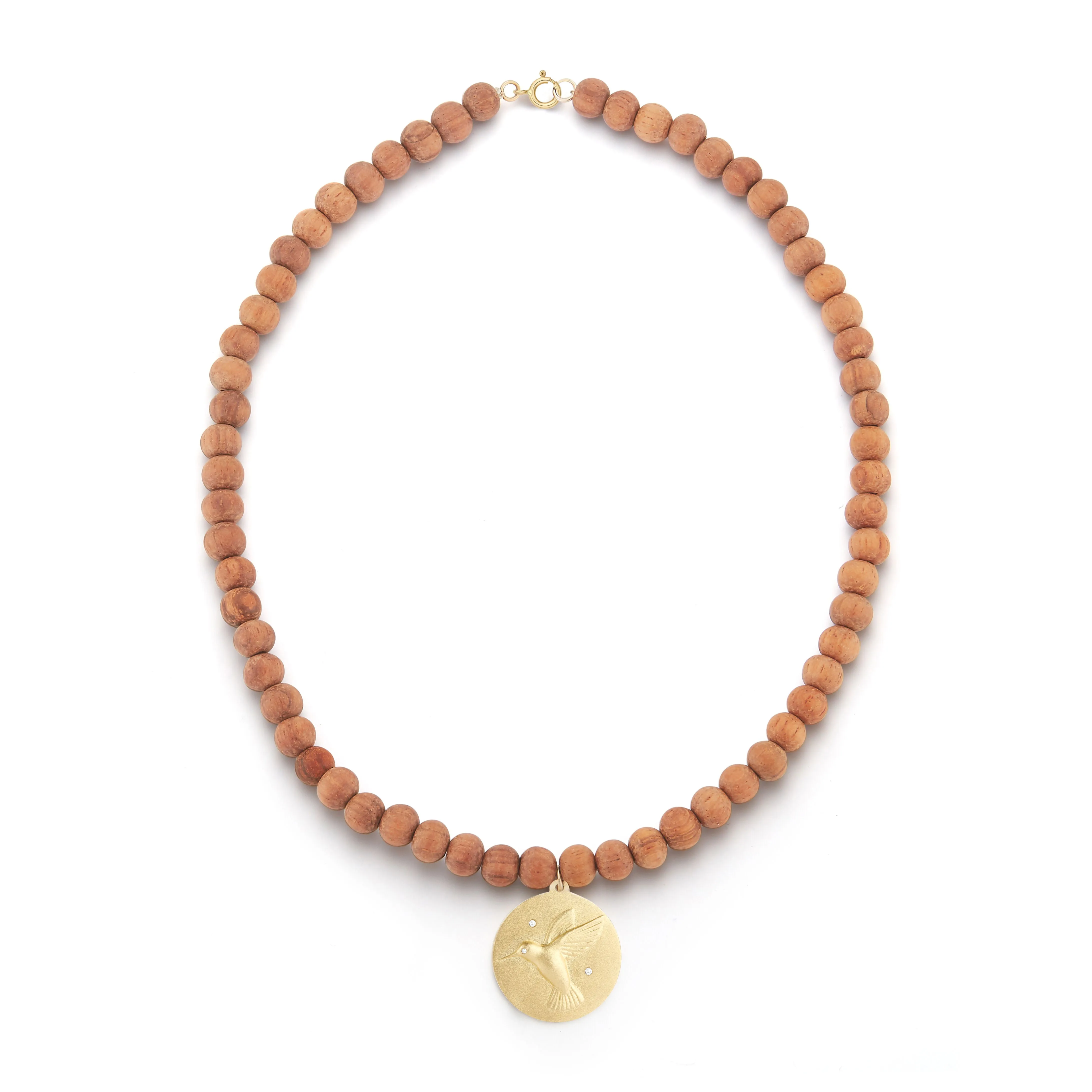 Hummingbird Wood Bead Charm Necklace