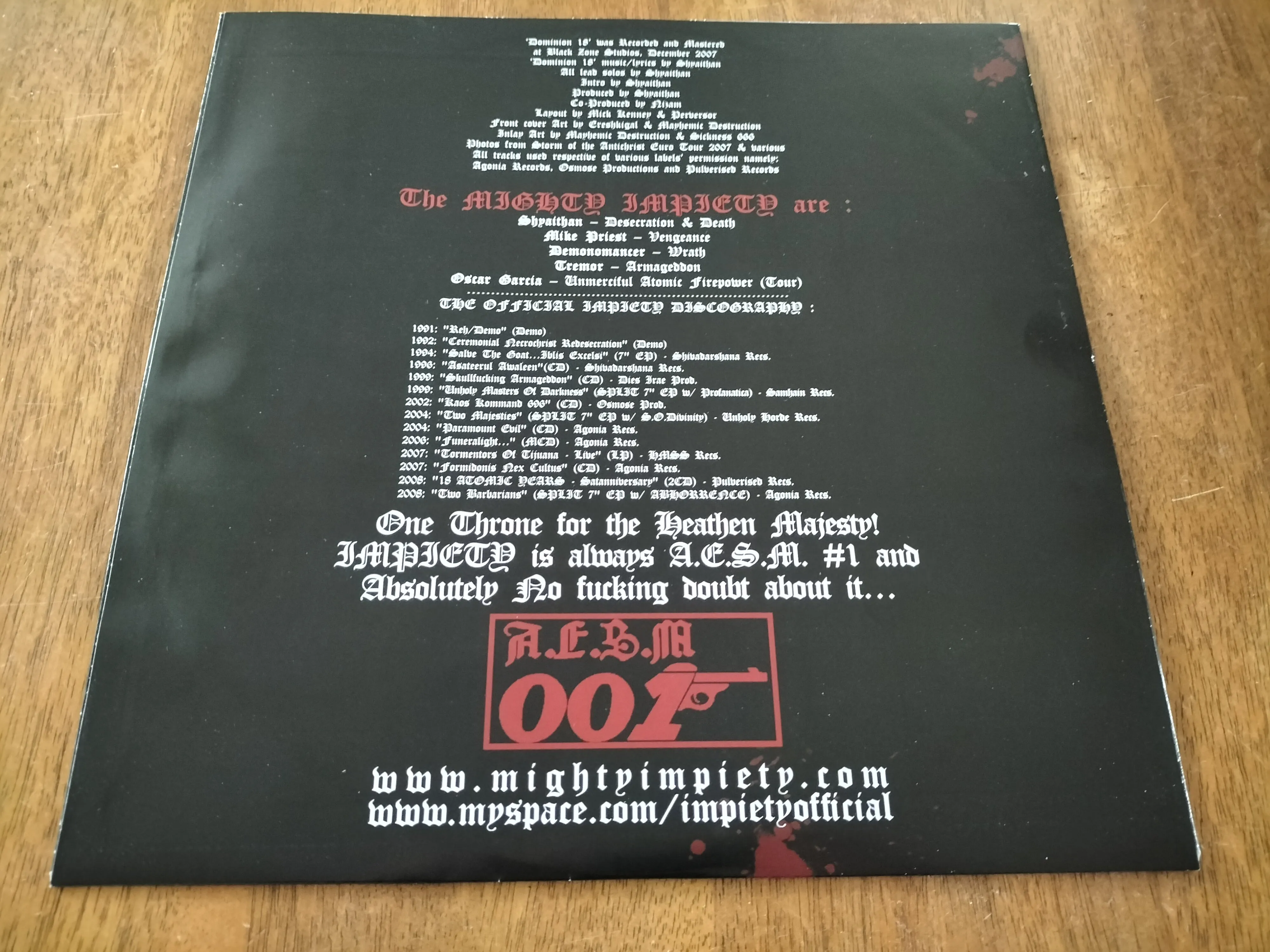 IMPIETY - 2008 - 18 Atomic Years Satanniversary LP PD