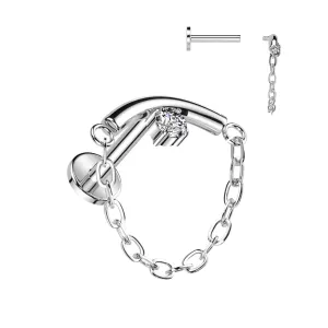 Implant Titanium Hidden Helix Chain Lined Curved Bar & Prong CZ Top