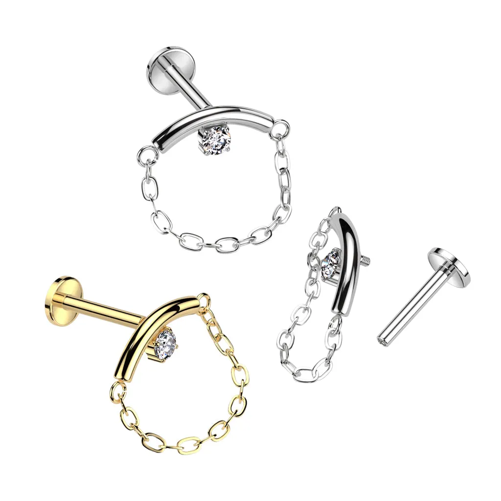 Implant Titanium Hidden Helix Chain Lined Curved Bar & Prong CZ Top