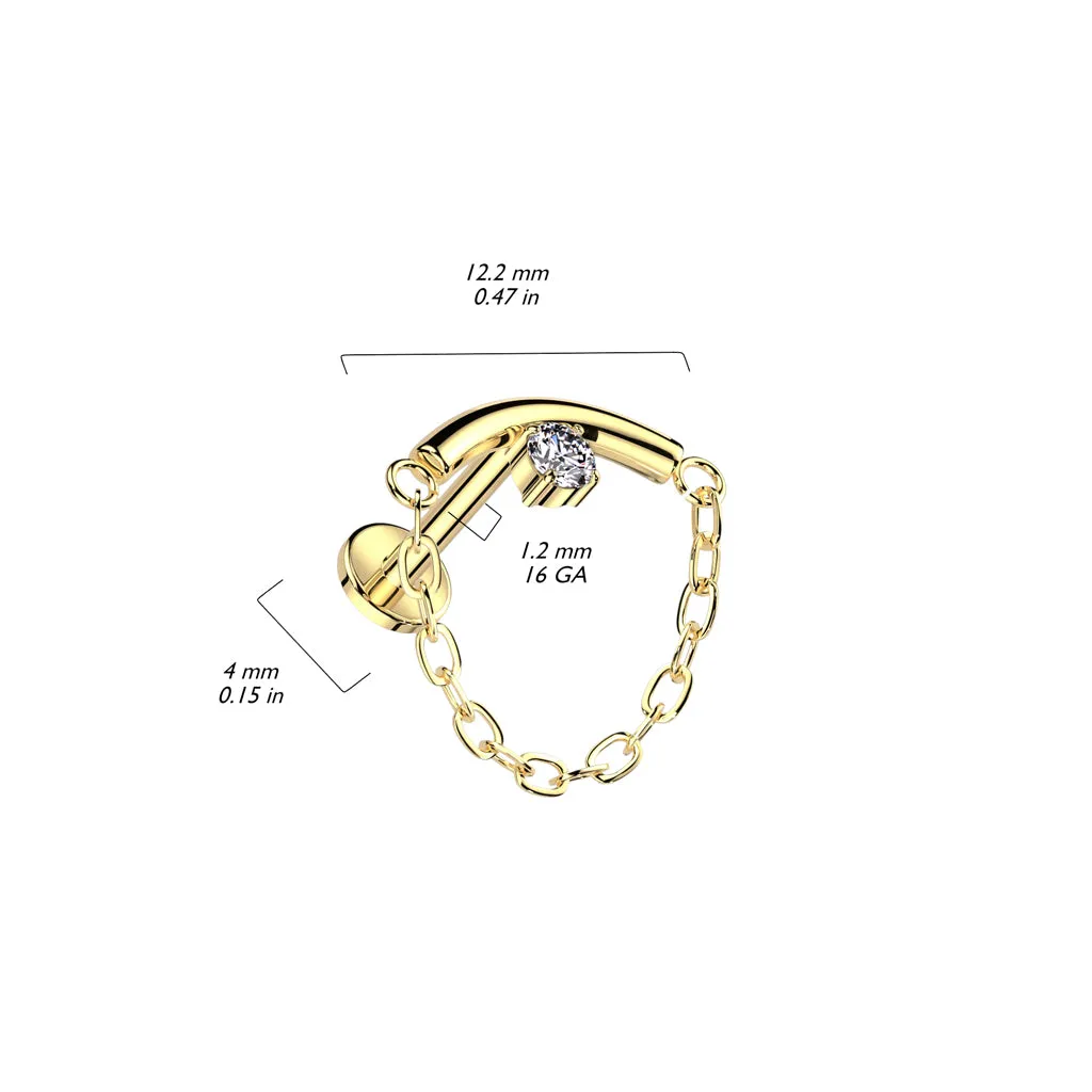Implant Titanium Hidden Helix Chain Lined Curved Bar & Prong CZ Top