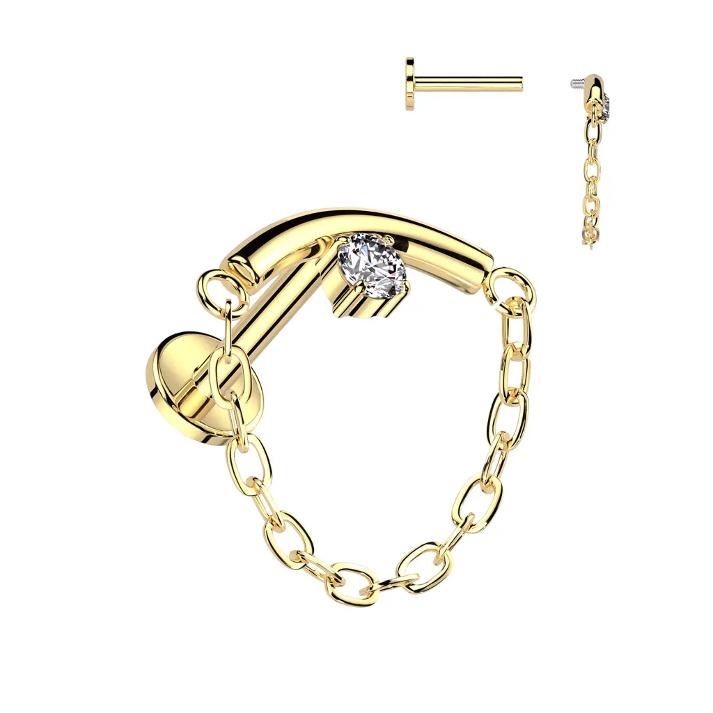 Implant Titanium Hidden Helix Chain Lined Curved Bar & Prong CZ Top