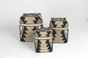 Indonesian Tall Beaded Boxes- Nat/Black