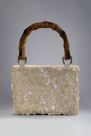 Ivory Beaded Bag with Bamboo Handle