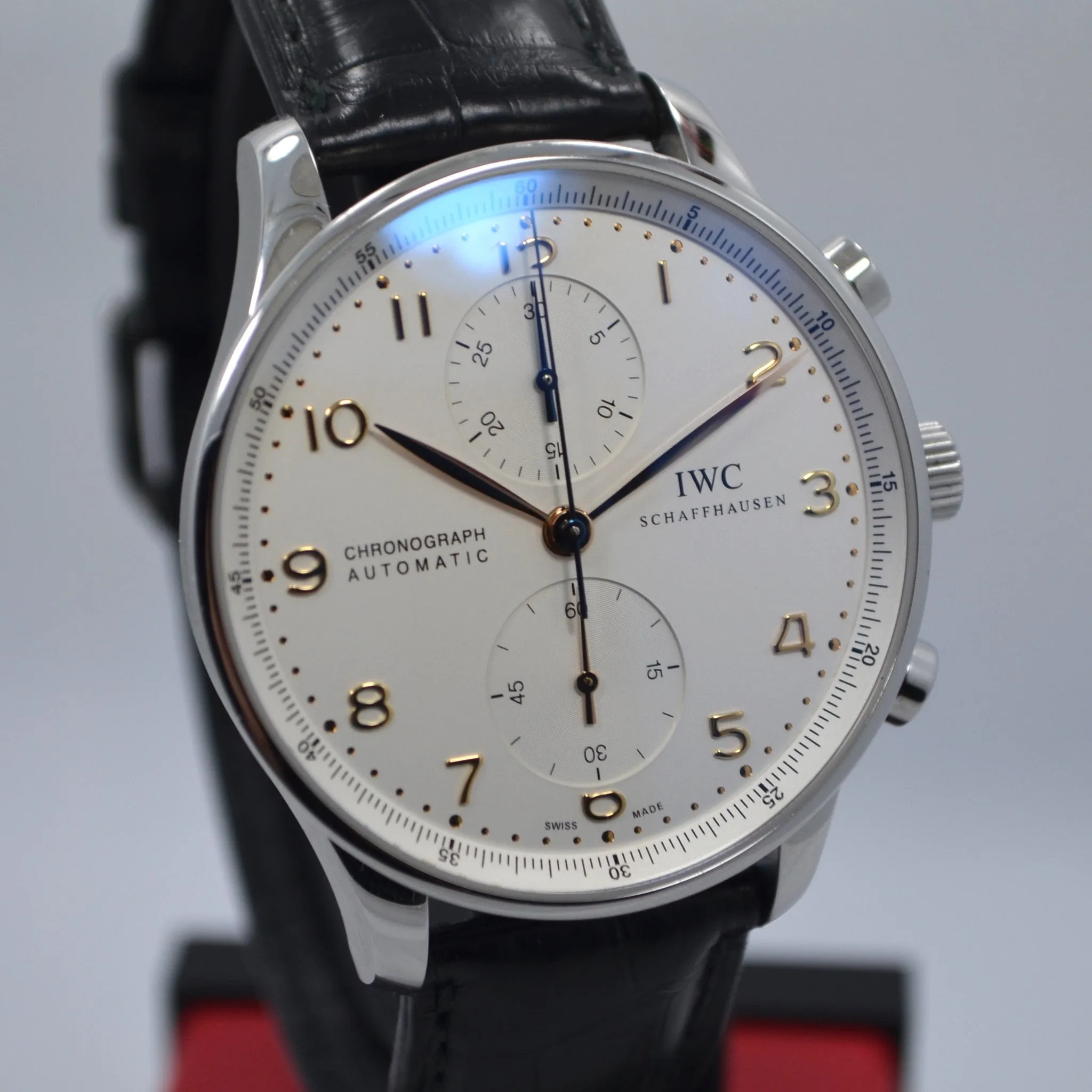 IWC Portugueser IW371401 Steel Chronograph Leather Automatic Wristwatch