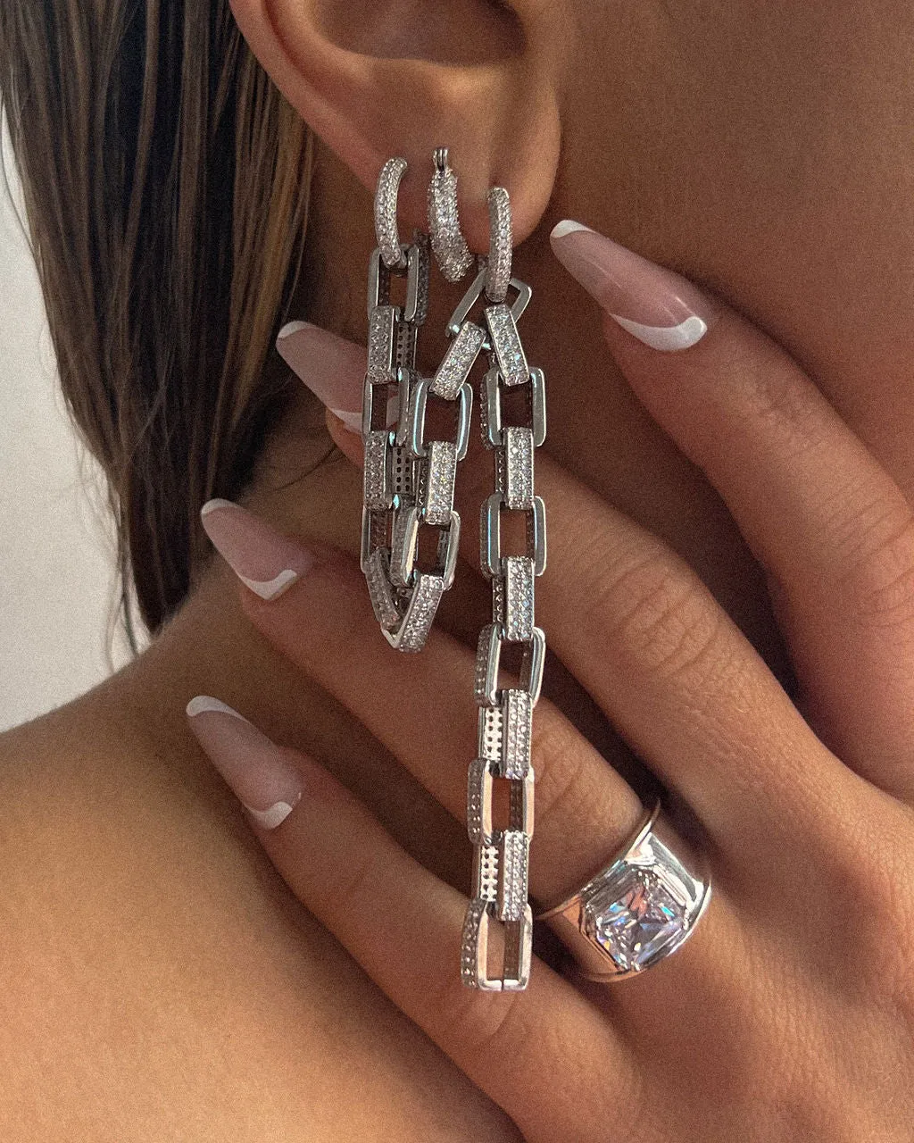 Jagger Chain Double Hoops- Silver