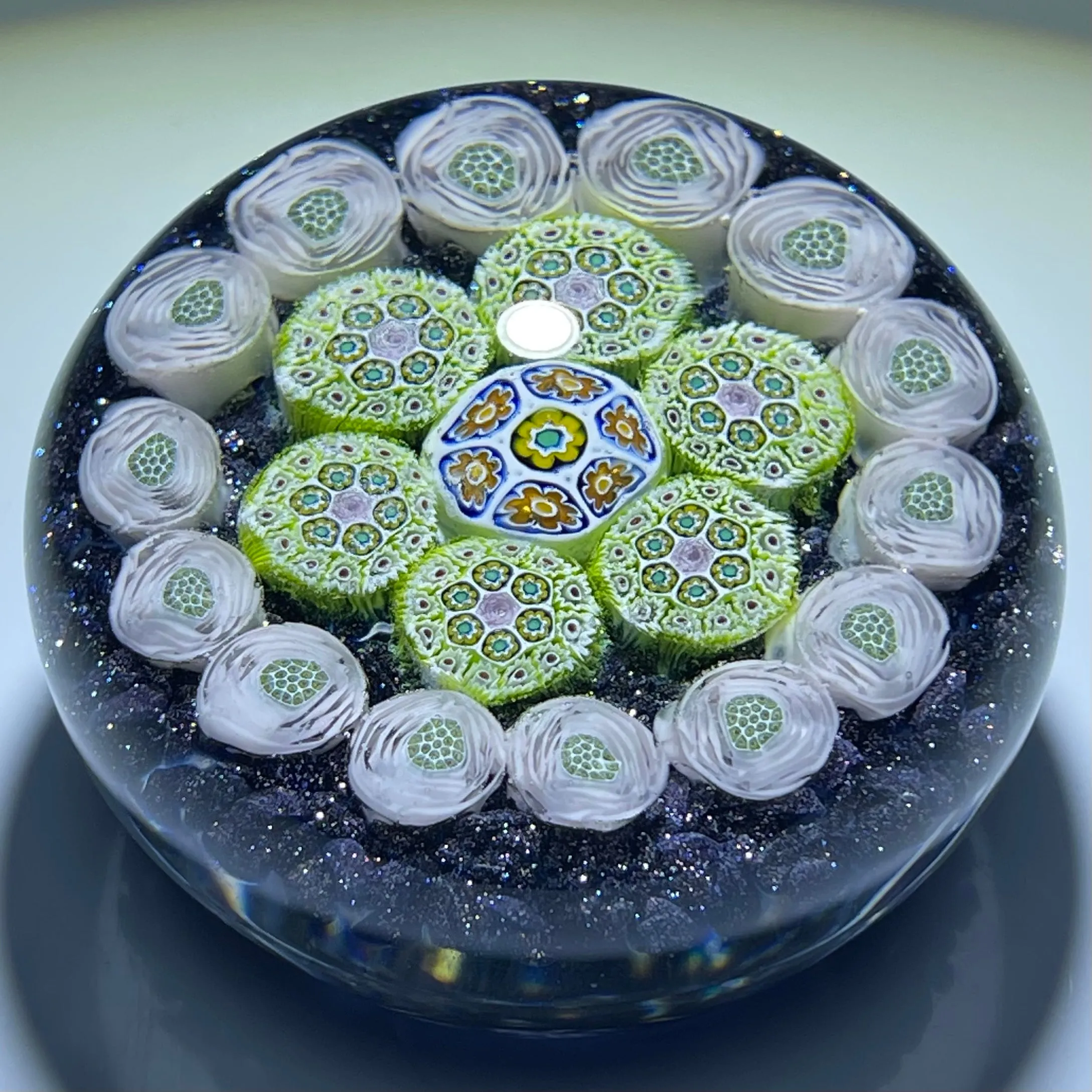 James Hart 2008 Complex Concentric Millefiori w/ Roses on Aventurine Ground