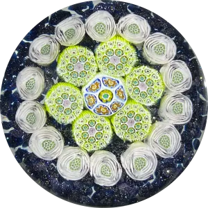 James Hart 2008 Complex Concentric Millefiori w/ Roses on Aventurine Ground