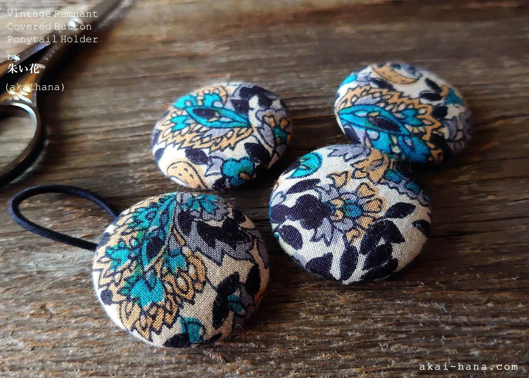 Japanese Handmade Repurposed Remnants Covered Button Hair Tie, Napkin Holder, Cord Organizer, phus0015