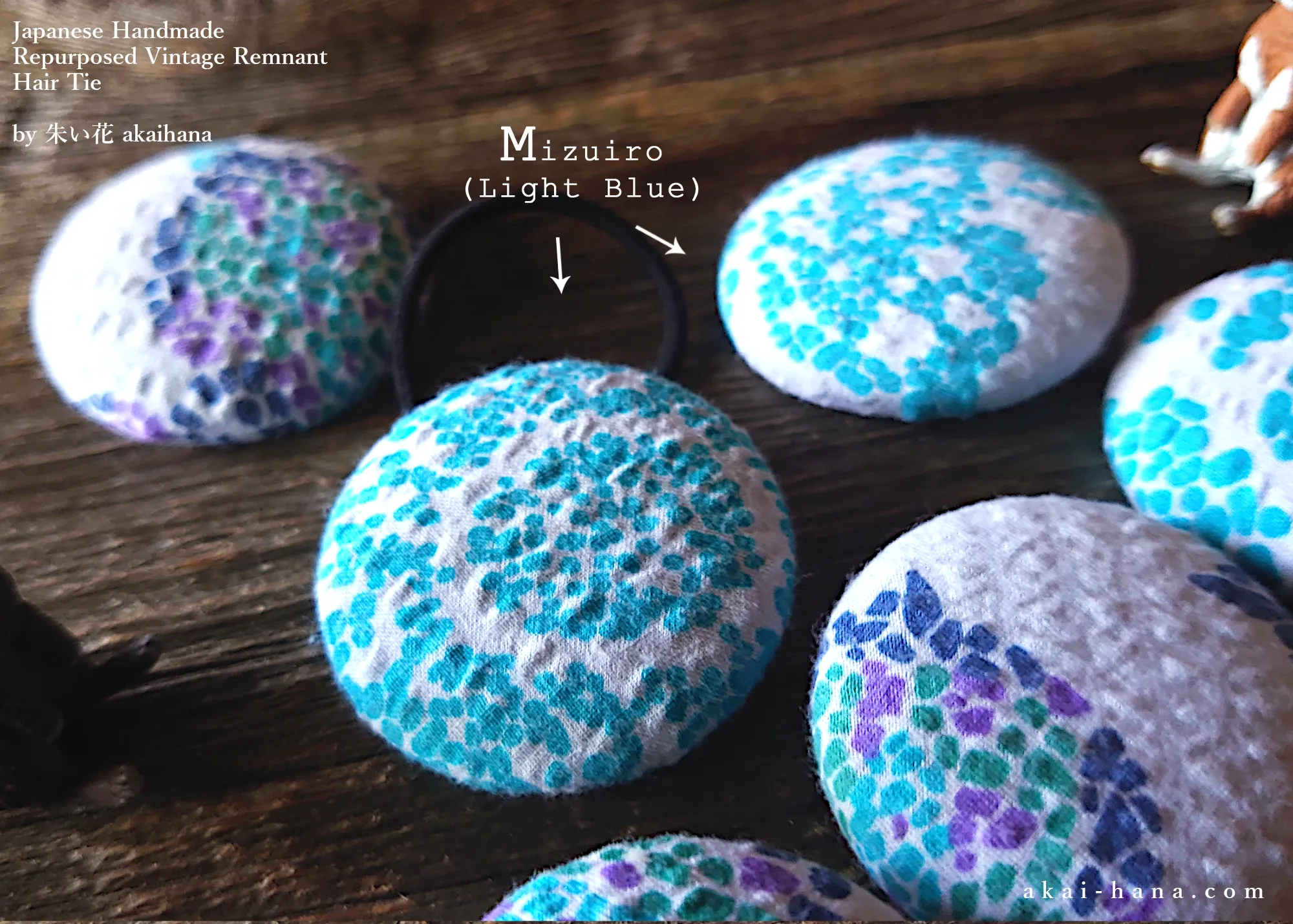 Japanese Handmade Repurposed Remnants Covered Button Hair Tie, Napkin Holder, Cord Organizer, phus0016