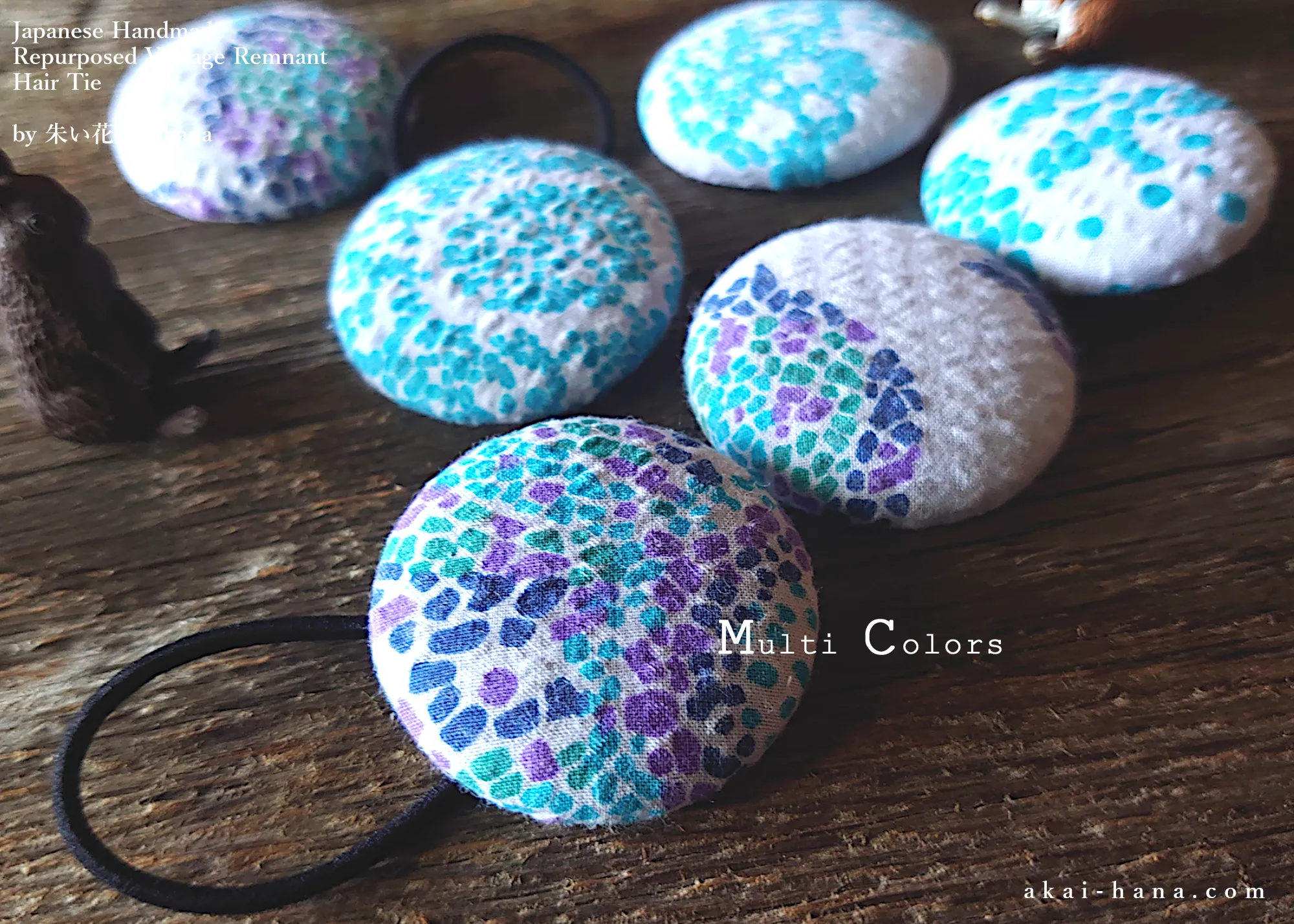 Japanese Handmade Repurposed Remnants Covered Button Hair Tie, Napkin Holder, Cord Organizer, phus0016