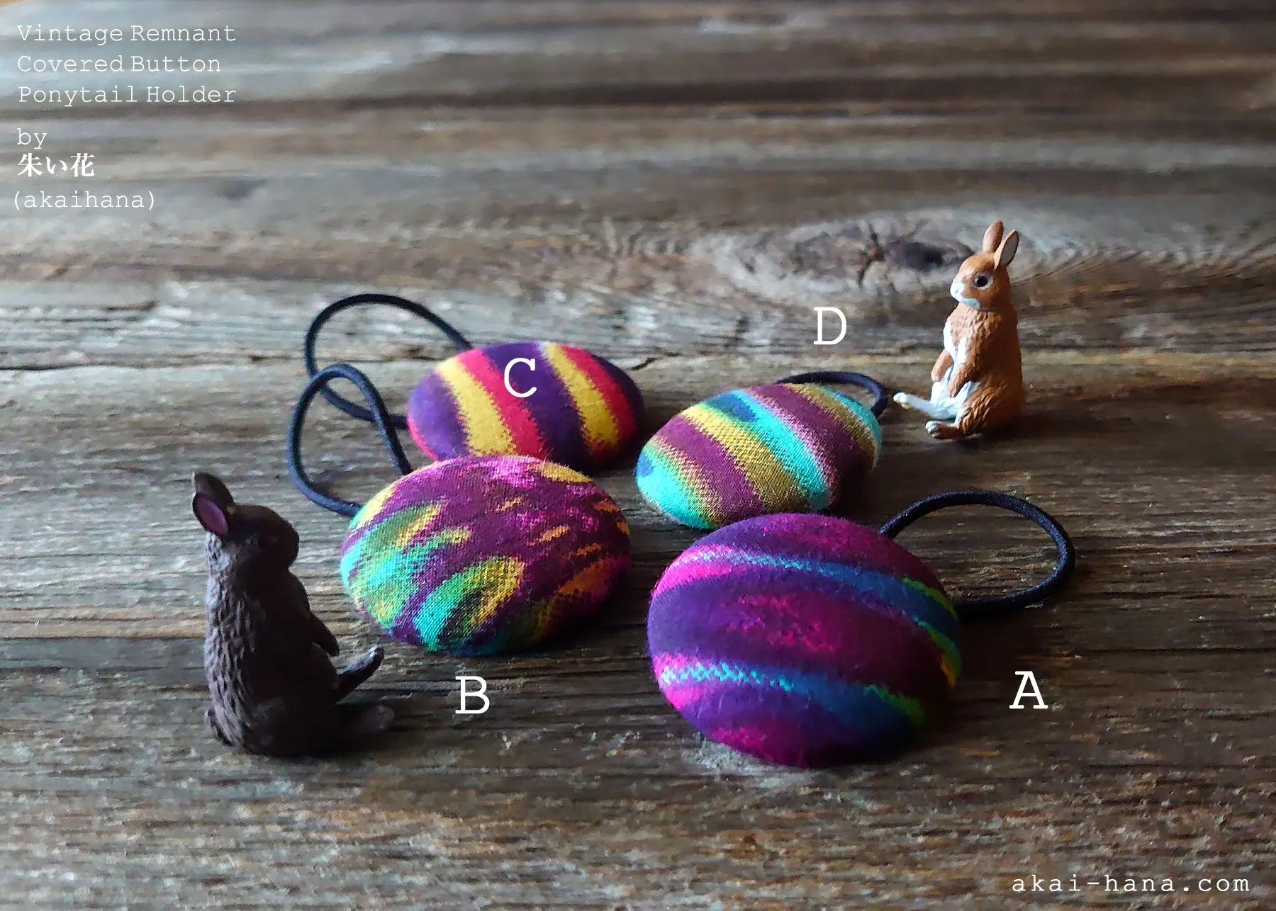 Japanese Handmade Repurposed Remnants Covered Button Hair Tie, phus0017-20