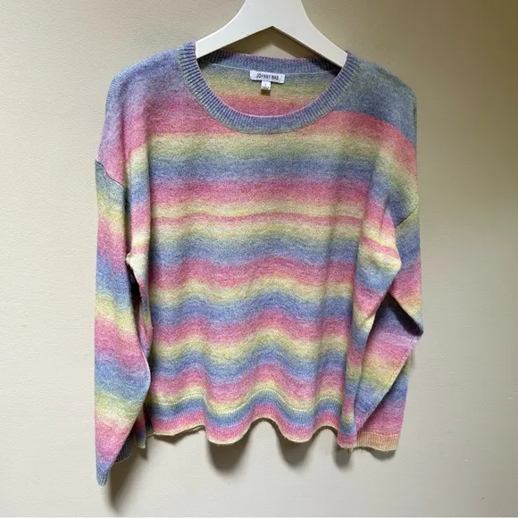 Johnny Was~ Sunrise Pastel Rainbow Boho Pullover Sweater in size large