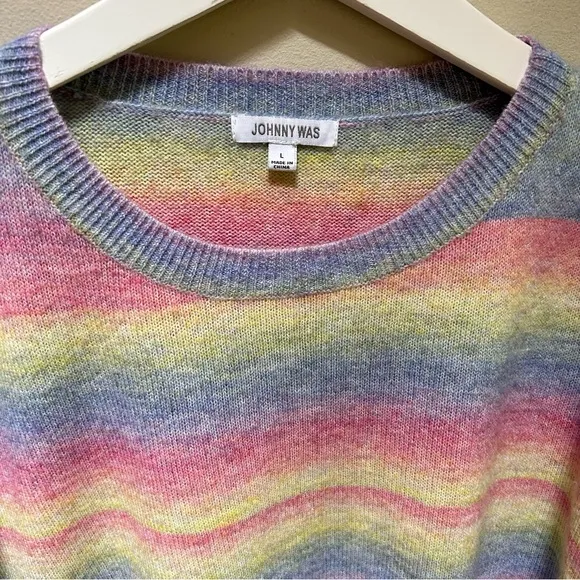 Johnny Was~ Sunrise Pastel Rainbow Boho Pullover Sweater in size large
