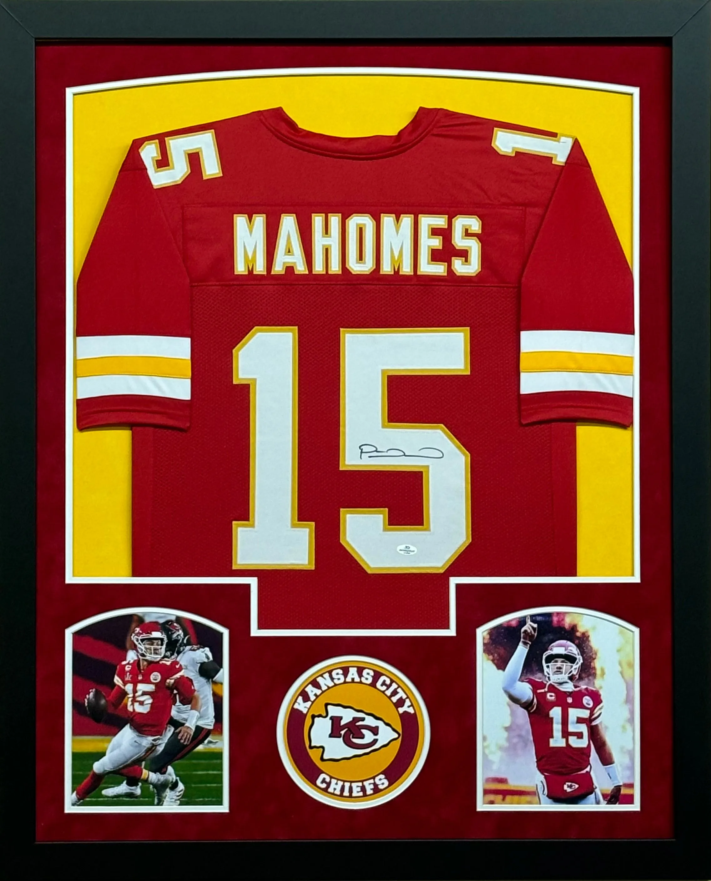 Kansas City Chiefs Patrick Mahomes Hand Signed Autographed Custom Red Jersey Framed & Suede Matted with COA