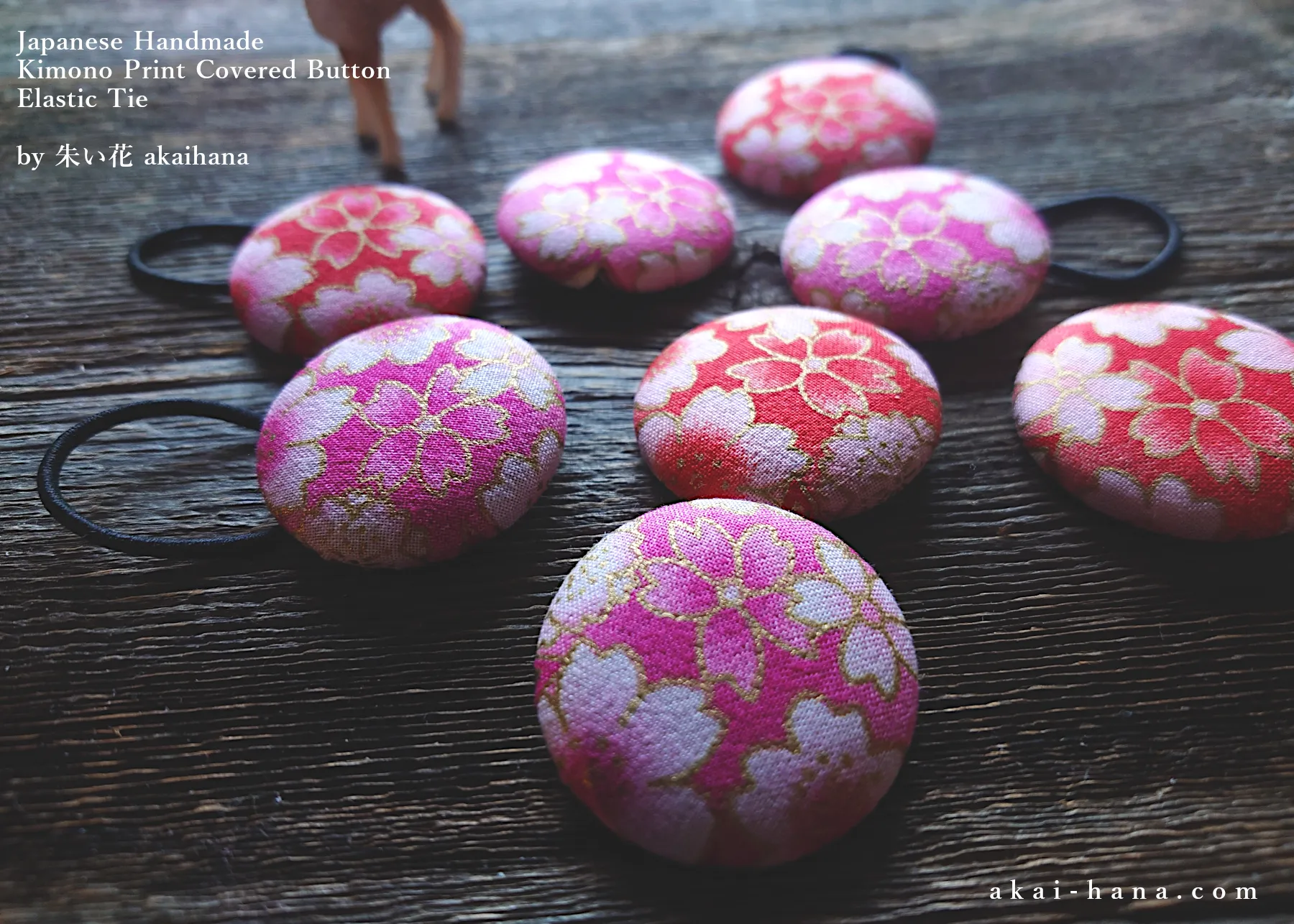 Kimono Cotton Hair Tie/Ponytail Holder, Napkin Holder, Cord Organizer, Sakura Pink or Red