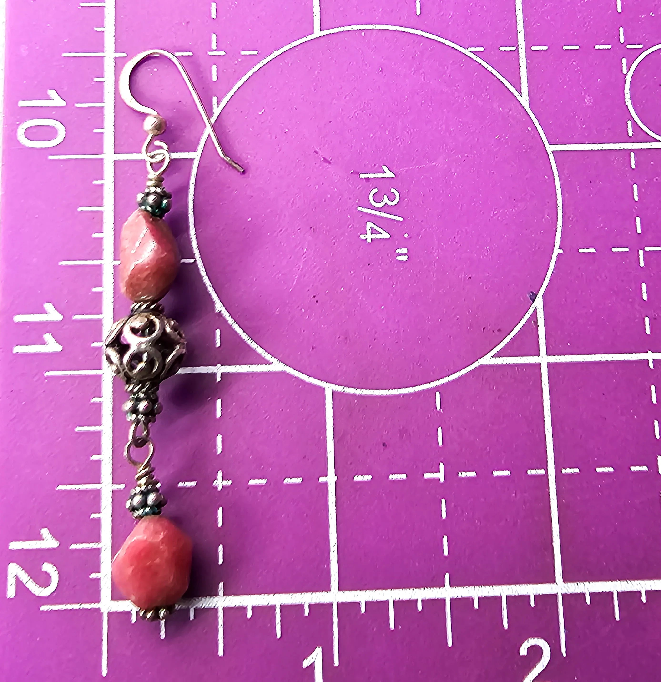 KK Rhodonite chunky pink beaded sterling silver necklace and earrings set