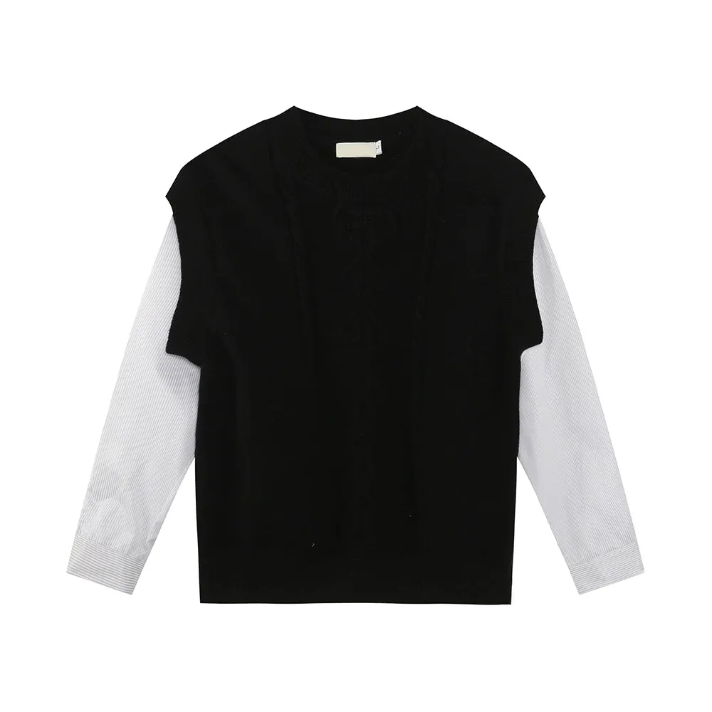 Knit Vest Layered Long-Sleeve Sweater