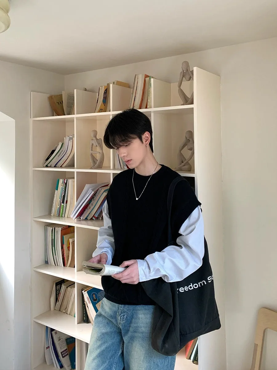 Knit Vest Layered Long-Sleeve Sweater